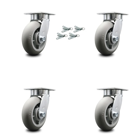 Service Caster 6 Inch Kingpinless Thermoplastic Rubber Wheel Swivel Caster Set with Swivel Lock SCC-KP30S620-TPRRD-BSL-4